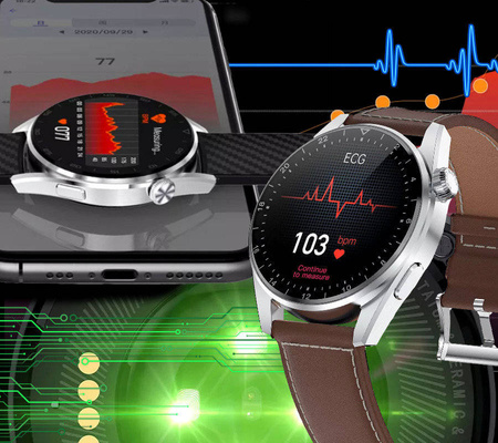 SmartWatch Rubicon RNCE78 czarna koperta, czarny silikonowy pasek, czarna bransoleta BT Call