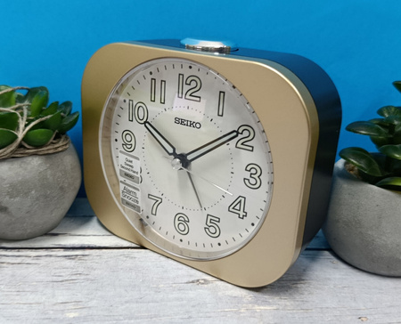 Budzik Seiko QHE206G 11x10 cm złoty matowy